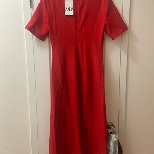 Zara midi red dress with front slits! NWT Size M.
